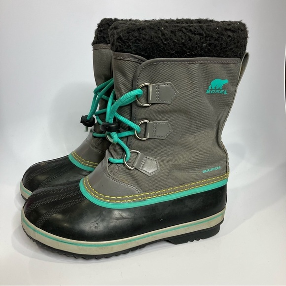 Sorel Yoot Pac insulated waterproof boots gray, teal youth size 5 - Picture 3 of 7